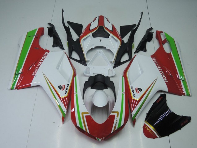 Carenagem Ducati 848 1098 1198 2007-2014 - Vermelho Branco & Verde Carenagem Ducati 848 1098 1198 2007-2014 - Vermelho Branco & Verde