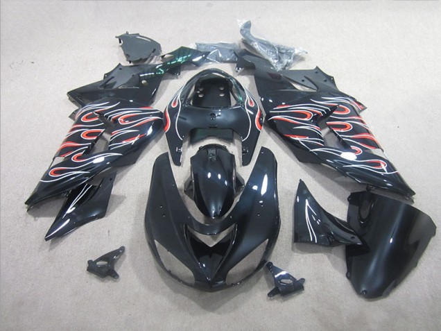 Carenagem Kawasaki ZX10R 2006-2007 - Preto Branco Vermelho Chama Carenagem Kawasaki ZX10R 2006-2007 - Preto Branco Vermelho Chama