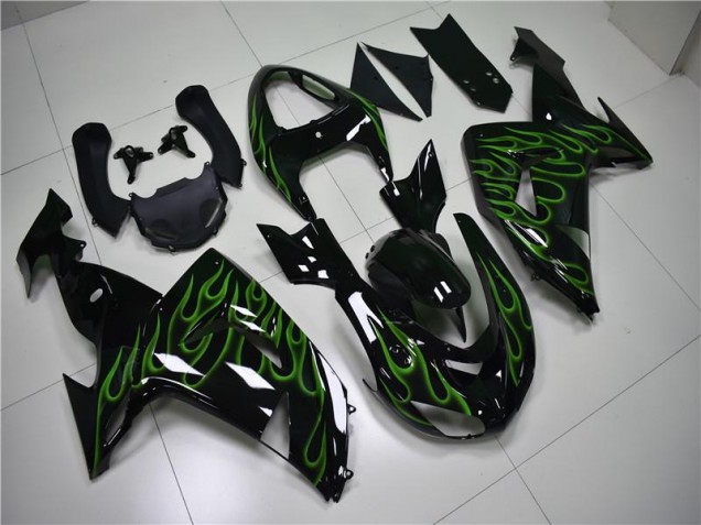 Carenagem Kawasaki ZX10R 2006-2007 - Preto Verde Chama Carenagem Kawasaki ZX10R 2006-2007 - Preto Verde Chama