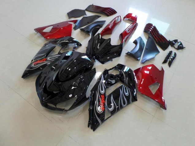 Carenagem Kawasaki ZX14R ZZR 1400 2006-2011 - Preto Nd Vermelho Prata Chama Carenagem Kawasaki ZX14R ZZR 1400 2006-2011 - Preto Nd Vermelho Prata Chama