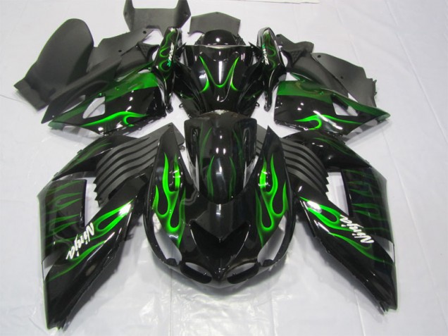 Carenagem Kawasaki ZX14R ZZR 1400 2006-2011 - Preto Verde Chama Ninja