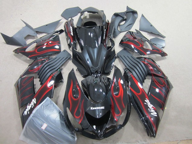 Carenagem Kawasaki ZX14R ZZR 1400 2006-2011 - Preto Vermelho Chama Ninja Carenagem Kawasaki ZX14R ZZR 1400 2006-2011 - Preto Vermelho Chama Ninja