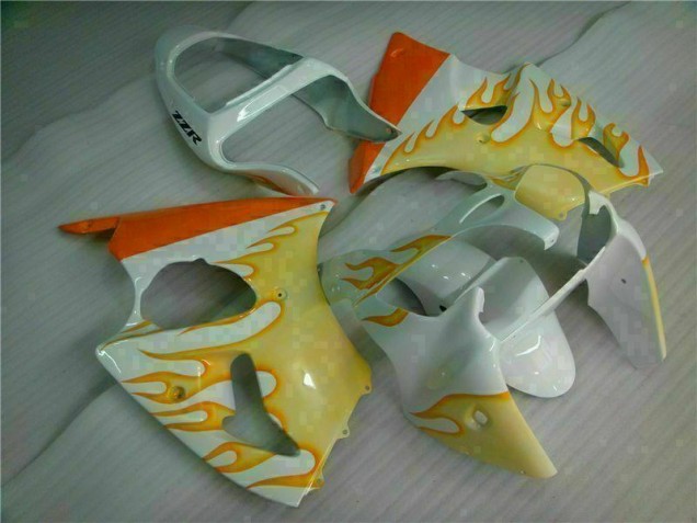Carenagem Kawasaki ZX6R 2000-2002 - Branco Amarelo Chama Carenagem Kawasaki ZX6R 2000-2002 - Branco Amarelo Chama