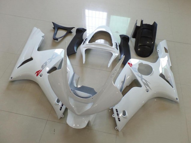 Carenagem Kawasaki ZX6R 2003-2004 - Branco & Prata Decalques