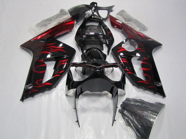 Carenagem Kawasaki ZX6R 2003-2004 - Preto Vermelho Chama Carenagem Kawasaki ZX6R 2003-2004 - Preto Vermelho Chama
