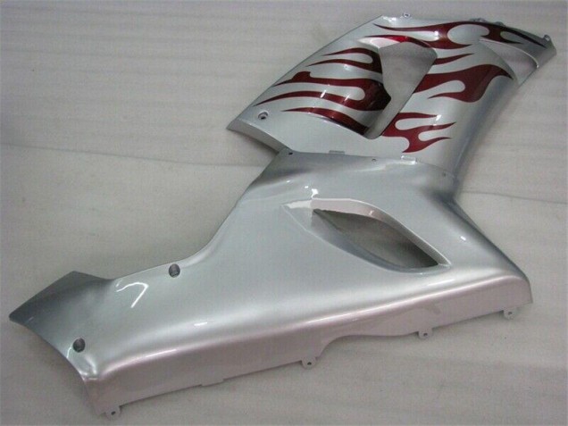 Carenagem Kawasaki ZX6R 2005-2006 - Prata Vermelho Chamas Carenagem Kawasaki ZX6R 2005-2006 - Prata Vermelho Chamas