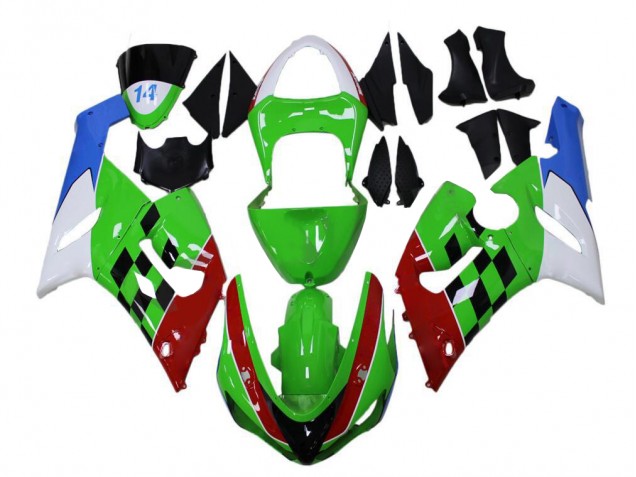 Carenagem Kawasaki ZX6R 2005-2006 - Verde Vermelho Branco Azul Carenagem Kawasaki ZX6R 2005-2006 - Verde Vermelho Branco Azul