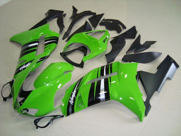 Carenagem Kawasaki ZX6R 2007-2008 - Verde & Prata Listra Carenagem Kawasaki ZX6R 2007-2008 - Verde & Prata Listra