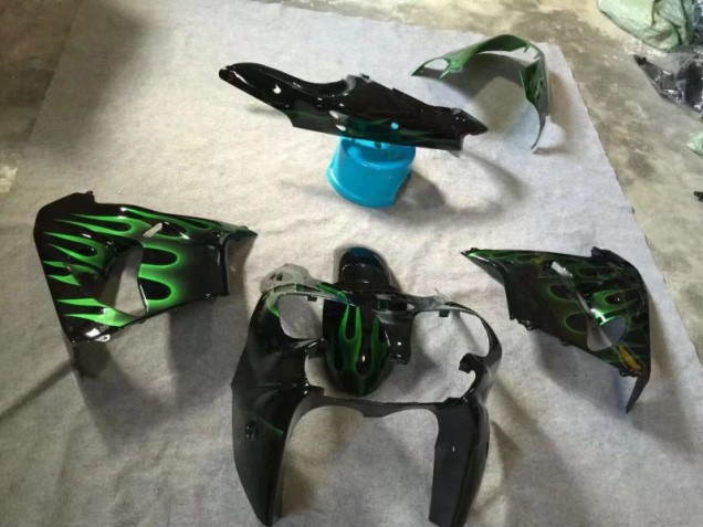 Carenagem Kawasaki ZX9R 2002-2003 - Preto Brilhante Verde Chama