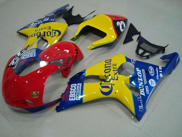 Carenagem Suzuki GSXR 1000 K1 2000-2002 - Vermelho Amarelo Azul Corona Corrida