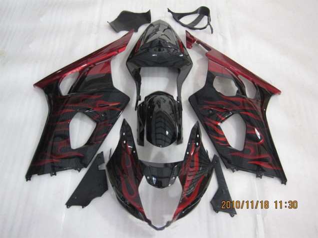Carenagem Suzuki GSXR 1000 K3 2003-2004 - Preto Vermelho Chama Carenagem Suzuki GSXR 1000 K3 2003-2004 - Preto Vermelho Chama