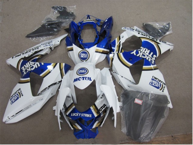 Carenagem Suzuki GSXR 1000 K9 2009-2016 - Branco Lucky Strike Azul Motul Carenagem Suzuki GSXR 1000 K9 2009-2016 - Branco Lucky Strike Azul Motul