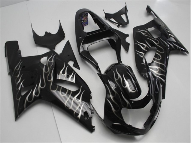 Carenagem Suzuki GSXR 600 / 750 K1 K2 K3 2001-2003 - Preto Branco Chama Carenagem Suzuki GSXR 600 / 750 K1 K2 K3 2001-2003 - Preto Branco Chama