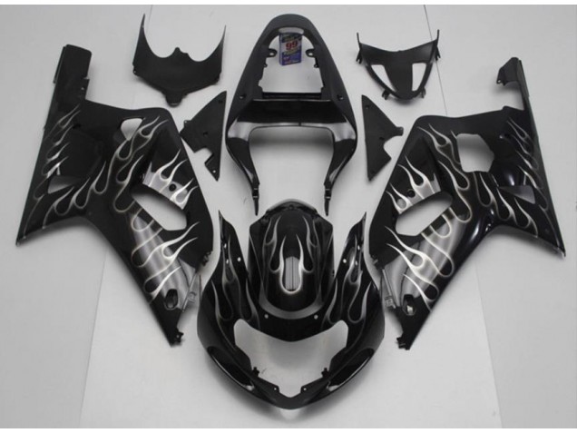 Carenagem Suzuki GSXR 600 / 750 K1 K2 K3 2001-2003 - Preto Branco Chama Carenagem Suzuki GSXR 600 / 750 K1 K2 K3 2001-2003 - Preto Branco Chama
