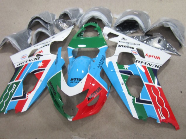 Carenagem Suzuki GSXR 600 K1 K2 K3 2001-2003 - Azul Verde Branco Motul Carenagem Suzuki GSXR 600 K1 K2 K3 2001-2003 - Azul Verde Branco Motul