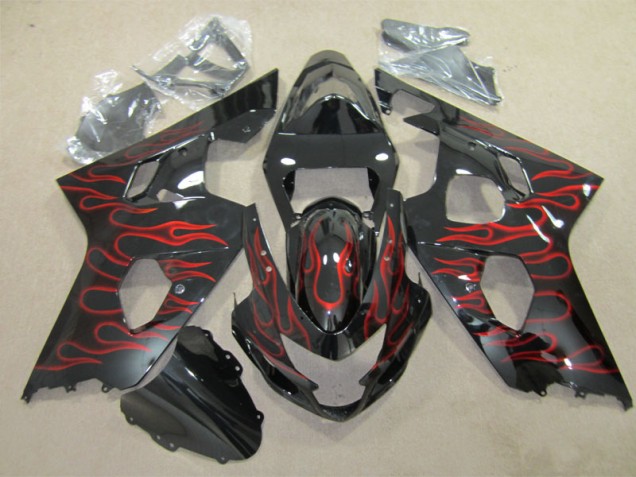 Carenagem Suzuki GSXR 600 K4 2004-2005 - Preto Vermelho Chama Carenagem Suzuki GSXR 600 K4 2004-2005 - Preto Vermelho Chama