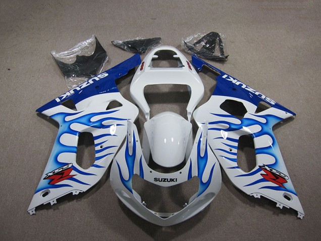 Carenagem Suzuki GSXR 750 K1 K2 K3 2001-2003 - Branco Azul Chama Carenagem Suzuki GSXR 750 K1 K2 K3 2001-2003 - Branco Azul Chama