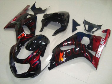 Carenagem Suzuki GSXR 750 K1 K2 K3 2001-2003 - Preto Vermelho Chama