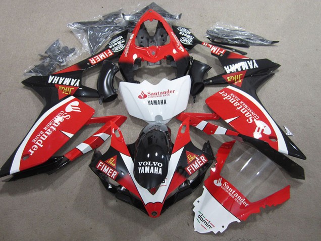 Carenagem Yamaha R1 2007-2008 - Preto Vermelho Branco Santander Carenagem Yamaha R1 2007-2008 - Preto Vermelho Branco Santander
