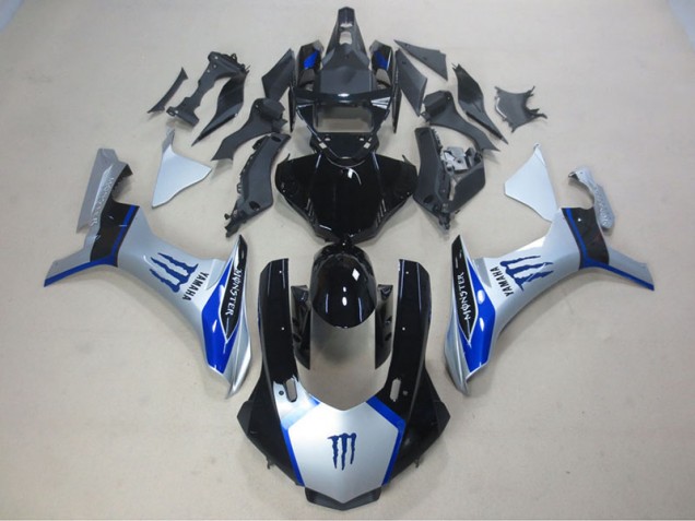Carenagem Yamaha R1 2015-2019 - Prata Preto Azul Monster Carenagem Yamaha R1 2015-2019 - Prata Preto Azul Monster
