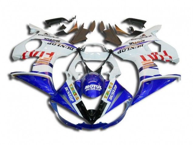 Carenagem Yamaha R6 2003-2005 - Branco Azul Fiat Motul Dunlop Carenagem Yamaha R6 2003-2005 - Branco Azul Fiat Motul Dunlop