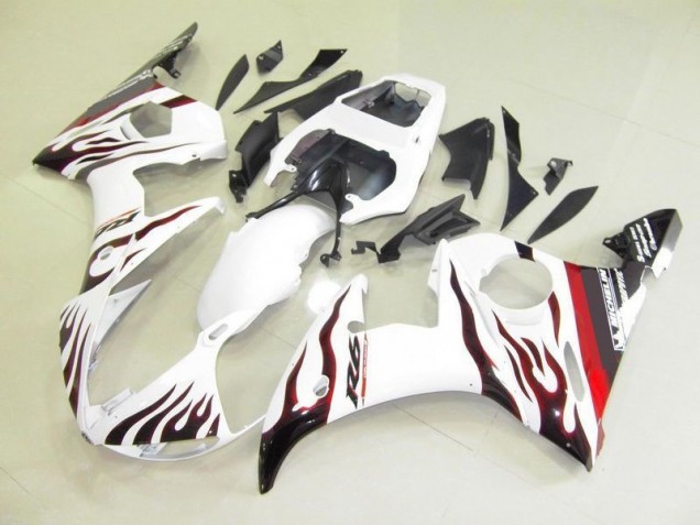 Carenagem Yamaha R6 2003-2005 - Branco & Chama Carenagem Yamaha R6 2003-2005 - Branco & Chama