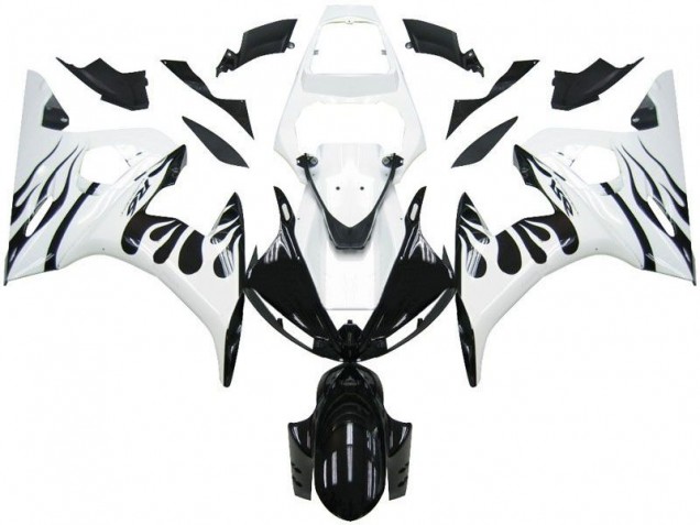 Carenagem Yamaha R6 2003-2005 - Branco Chama Preto Carenagem Yamaha R6 2003-2005 - Branco Chama Preto