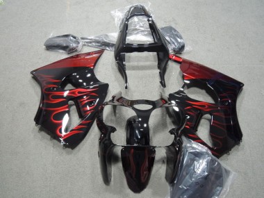 Kit Carenagem Kawasaki ZX6R 2000-2002 - Preto Vermelho Chama