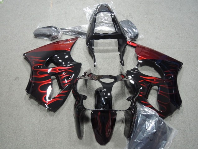 Kit Carenagem Kawasaki ZX6R 2000-2002 - Preto Vermelho Chama Kit Carenagem Kawasaki ZX6R 2000-2002 - Preto Vermelho Chama