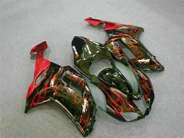 Kit Carenagem Kawasaki ZX6R 2007-2008 - Preto Vermelho Chama Kit Carenagem Kawasaki ZX6R 2007-2008 - Preto Vermelho Chama