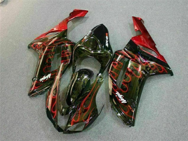 Kit Carenagem Kawasaki ZX6R 2007-2008 - Preto Vermelho Chama Kit Carenagem Kawasaki ZX6R 2007-2008 - Preto Vermelho Chama
