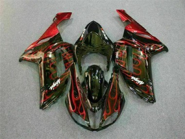Kit Carenagem Kawasaki ZX6R 2007-2008 - Preto Vermelho Chama