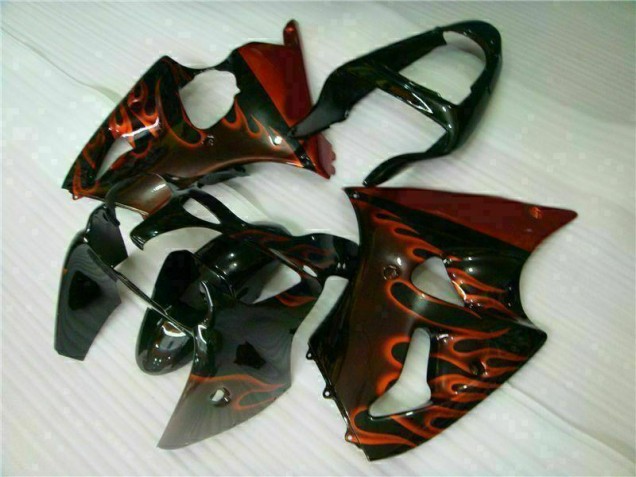 Kit Completo Carenagem Kawasaki ZX6R 2000-2002 - Preto Vermelho Chama Kit Completo Carenagem Kawasaki ZX6R 2000-2002 - Preto Vermelho Chama