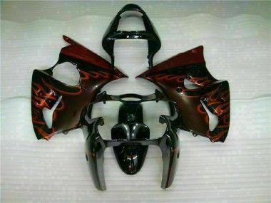Kit Completo Carenagem Kawasaki ZX6R 2000-2002 - Preto Vermelho Chama
