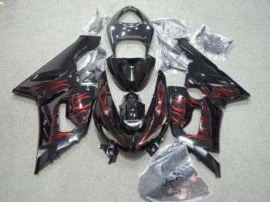 Kits Completo Carenagem Kawasaki ZX6R 2005-2006 - Preto Vermelho Chama