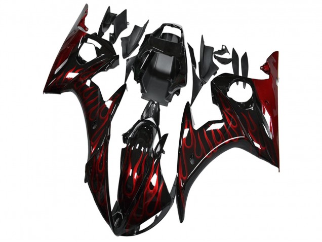 Carenagem Moto Yamaha YZF R6 2003-2004 - Preto Brilhante Vermelho Chama