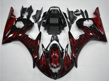 Carenagem Moto Yamaha YZF R6 2003-2004 - Preto Brilhante Vermelho Chama