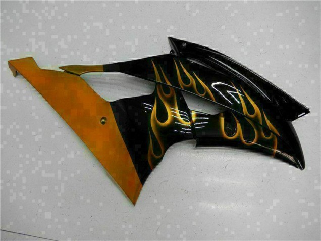 Carenagens Moto Yamaha YZF R6 2008-2016 - Preto Brilhante Ouro Chama