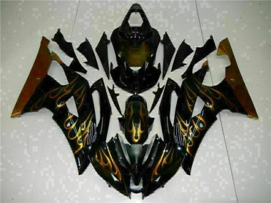 Carenagens Moto Yamaha YZF R6 2008-2016 - Preto Brilhante Ouro Chama