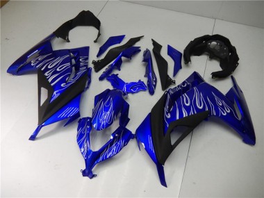 Carenagens Moto Kawasaki Ninja 300 EX300R 2013-2024 - Azul Preto Branco Chama