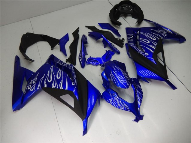 Carenagens Moto Kawasaki Ninja 300 EX300R 2013-2024 - Azul Preto Branco Chama