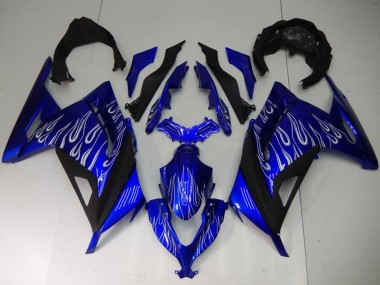 Carenagens Moto Kawasaki Ninja 300 EX300R 2013-2024 - Azul Preto Branco Chama