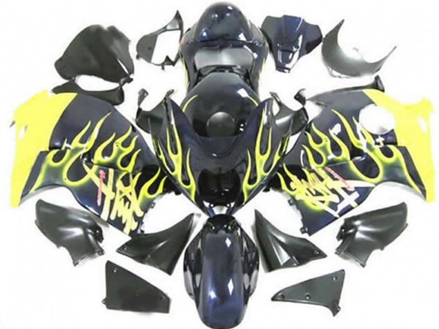 Carenagens Moto Suzuki GSXR 1300 1996-2007 - Preto Brilhante Amarelo Chama