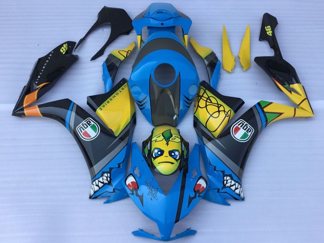 Carenagens Moto Honda CBR1000RR 2012-2016 - Azul Amarelo Preto Brilhante Tubarão Teeth