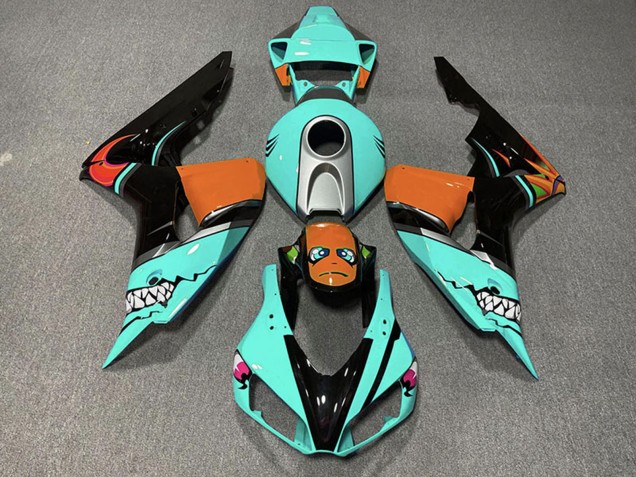 Carenagens Moto Honda CBR1000RR 2006-2007 - Ciano Azul Laranja Preto Brilhante Tubarão