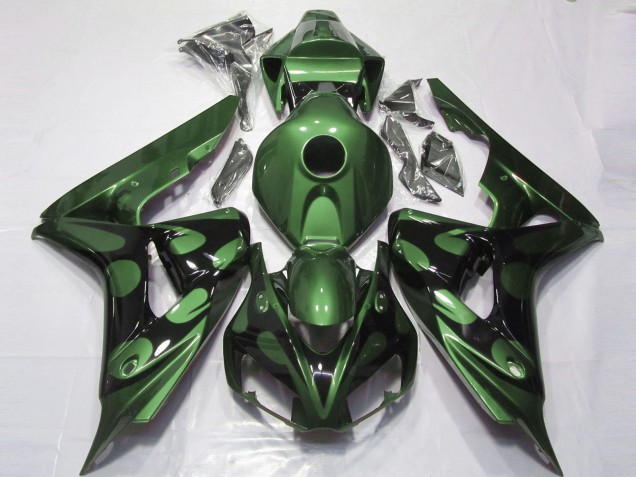 Carenagens Moto Honda CBR1000RR 2006-2007 - Verde Preto Brilhante Chama