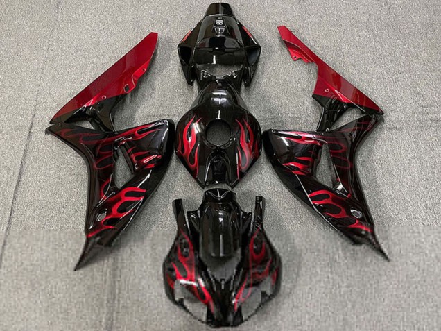 Carenagens Moto Honda CBR1000RR 2006-2007 - Preto Brilhante Vermelho Chama