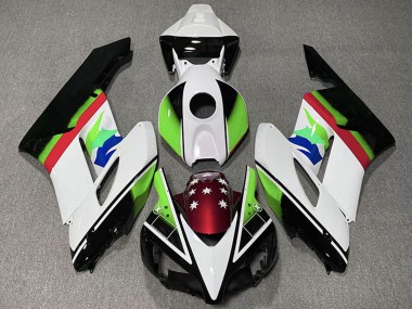 Carenagens Moto Honda CBR1000RR 2004-2005 - Branco Verde Vermelho Preto Brilhante Estrela