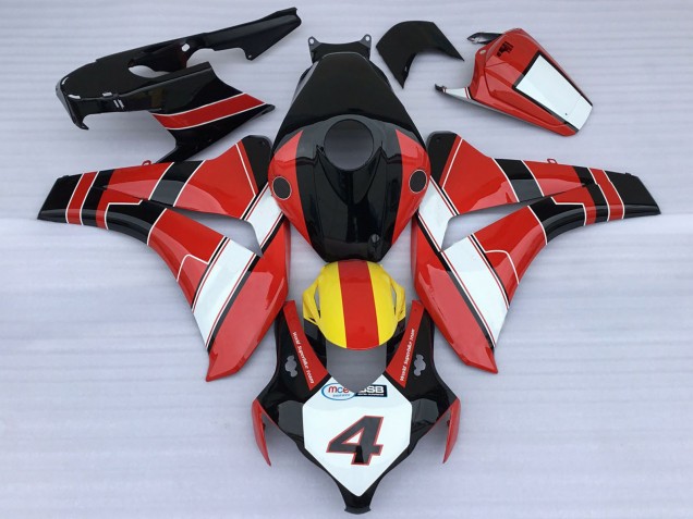 Carenagens Moto Honda CBR1000RR 2008-2011 - Vermelho Branco Amarelo Preto Brilhante Estilo de Corrida