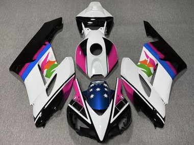 Carenagens Moto Honda CBR1000RR 2004-2005 - Branco Rosa Azul Preto Brilhante Estrela